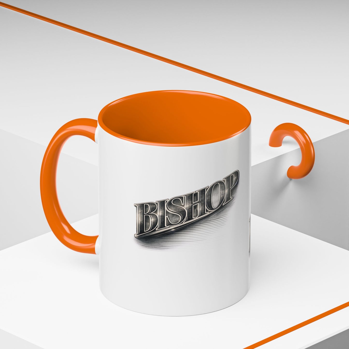 Vintage 'Bishop' Accent Coffee Mug — Retro Metallic Text Ceramic Mug (11/15oz)