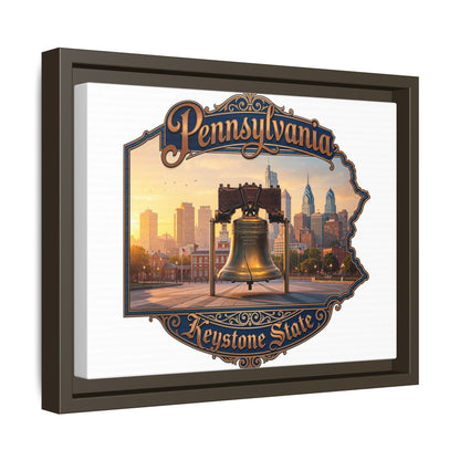 Pennsylvania Keystone State Framed Canvas Wall Art — Liberty Bell & Philadelphia Skyline