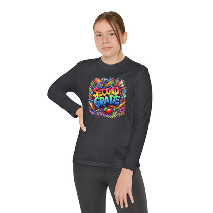 Second Grade Youth Long Sleeve Tee — Colorful School Supplies Back-to-School Shirt