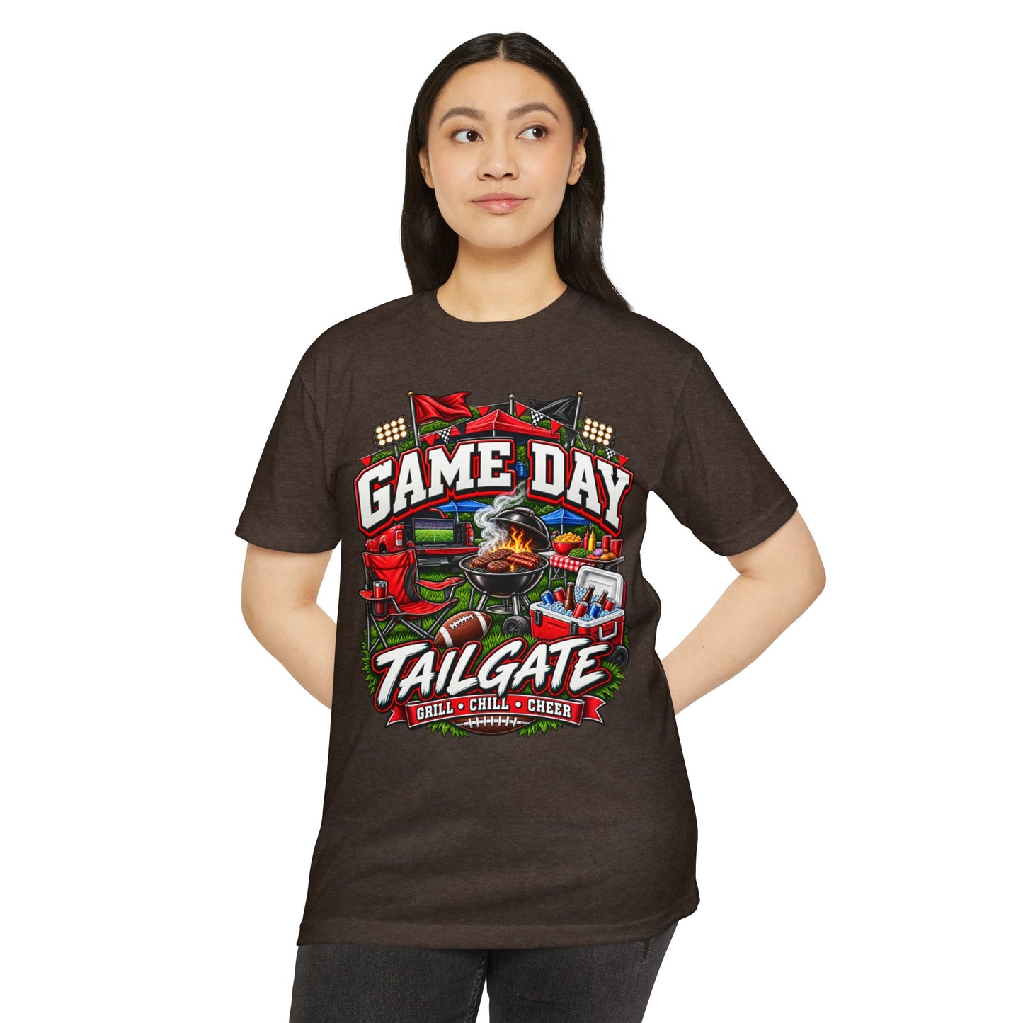 Game Day Tailgate T-Shirt — Grill, Chill & Cheer Football Tee