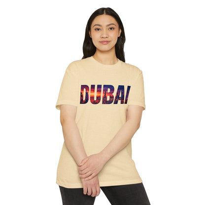 Dubai Cityscape T‑Shirt — Sunset Skyline Text Travel Tee