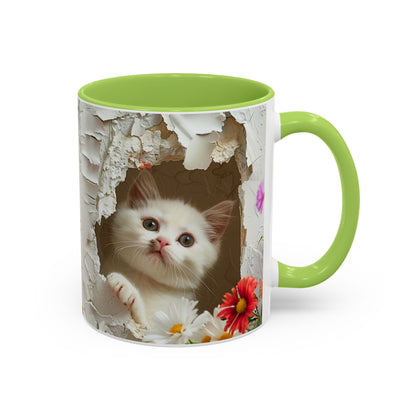 Peek-A-Boo Kitten Accent Coffee Mug — Cute Cat Floral Design (11/15oz)