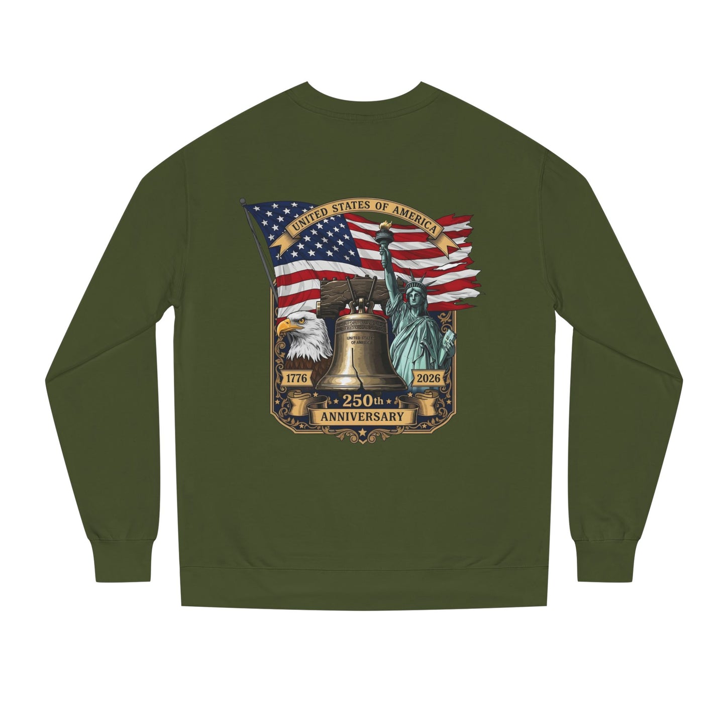 Liberty 250th Anniversary Sweatshirt — American Flag, Liberty Bell & Statue of Liberty Graphic