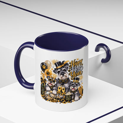 Happy New Year Schnauzer Coffee Mug — Festive Dog New Year Accent Mug (11/15oz)