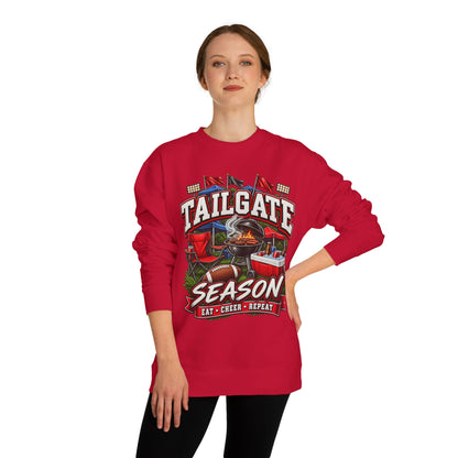 Tailgate Season Sweatshirt — "Eat • Cheer • Repeat" Football Tailgating Crewneck