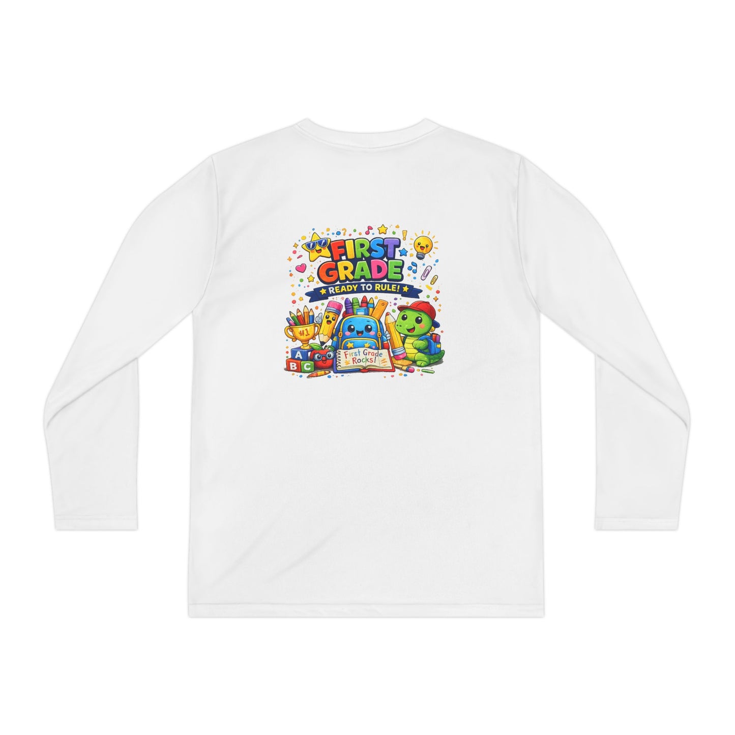 First Grade Ready Youth Long Sleeve Tee — "First Grade Here I Come" Back-to-School Shirt