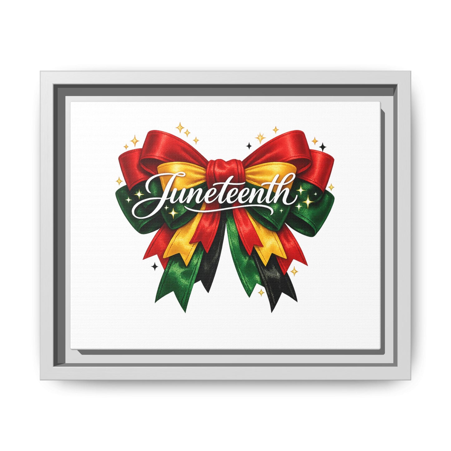 Juneteenth Framed Canvas Print – Festive Red, Green & Gold Ribbon Wall Art