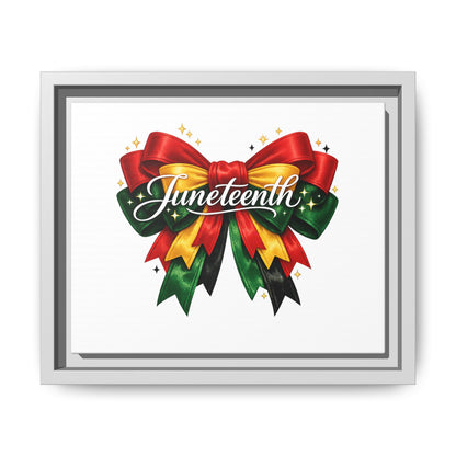 Juneteenth Framed Canvas Print – Festive Red, Green & Gold Ribbon Wall Art