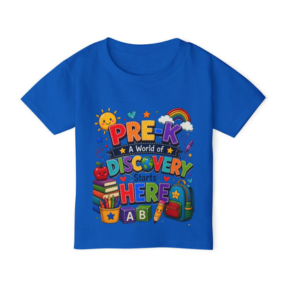 Toddler T‑Shirt — "Pre-K: A World of Discovery Starts Here" Colorful Back-to-School Tee