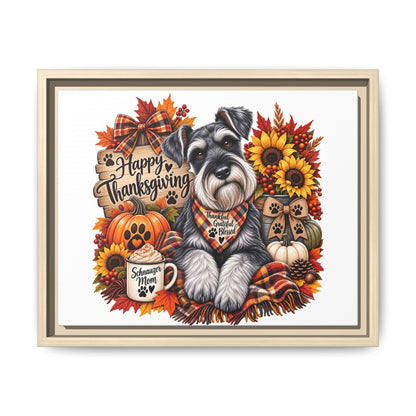 Happy Thanksgiving Schnauzer Framed Canvas — Autumn Dog Wall Art