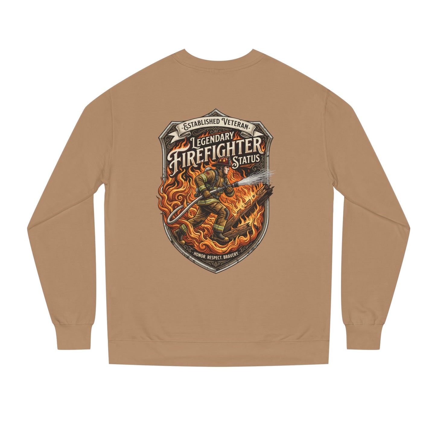 Legendary Firefighter Status Sweatshirt — Established Veteran Badge Crewneck