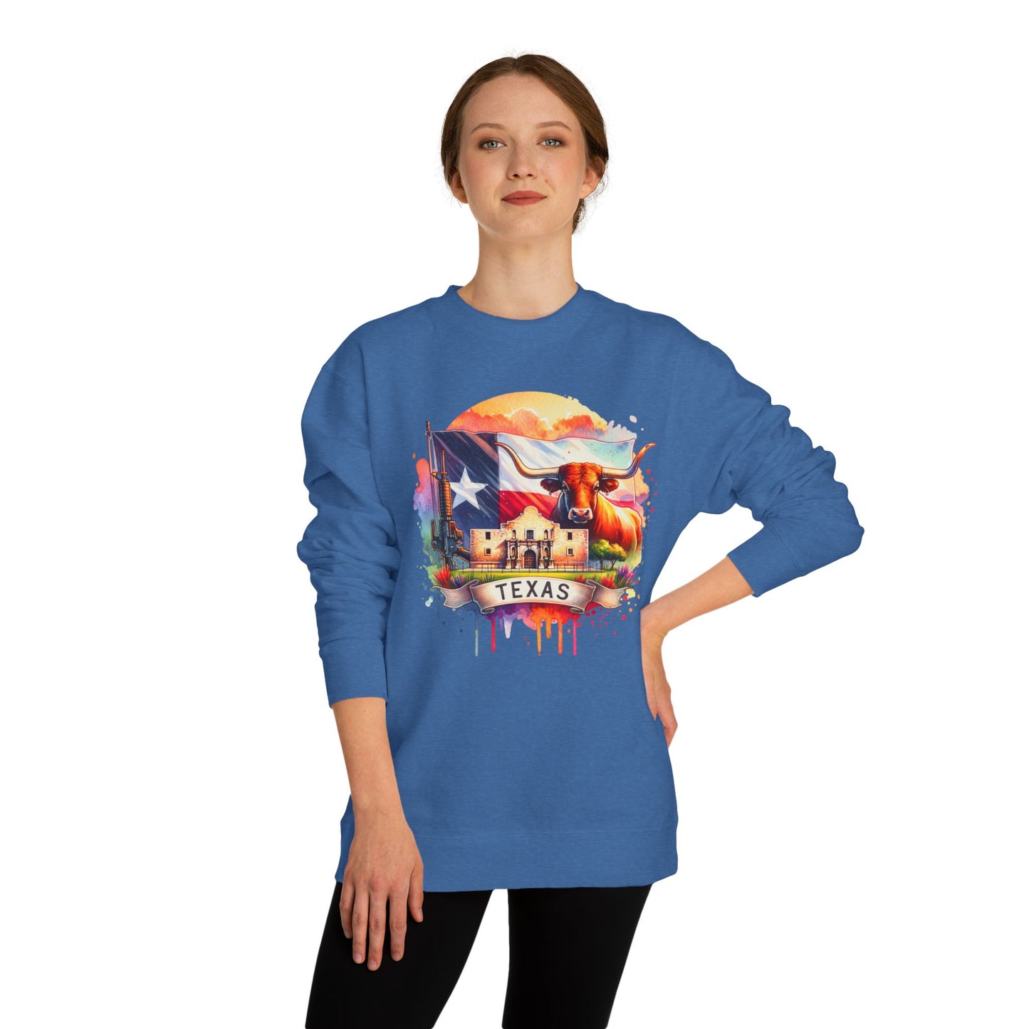Texas Watercolor Flag Sweatshirt — Longhorn & Alamo Graphic