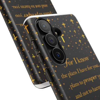 Phone Case — "For I Know" Jeremiah 29:11 Gold Cross Christian Tough Case
