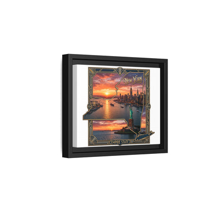 Framed Matte Canvas Wall Art — New York City Sunset Skyline with Statue of Liberty