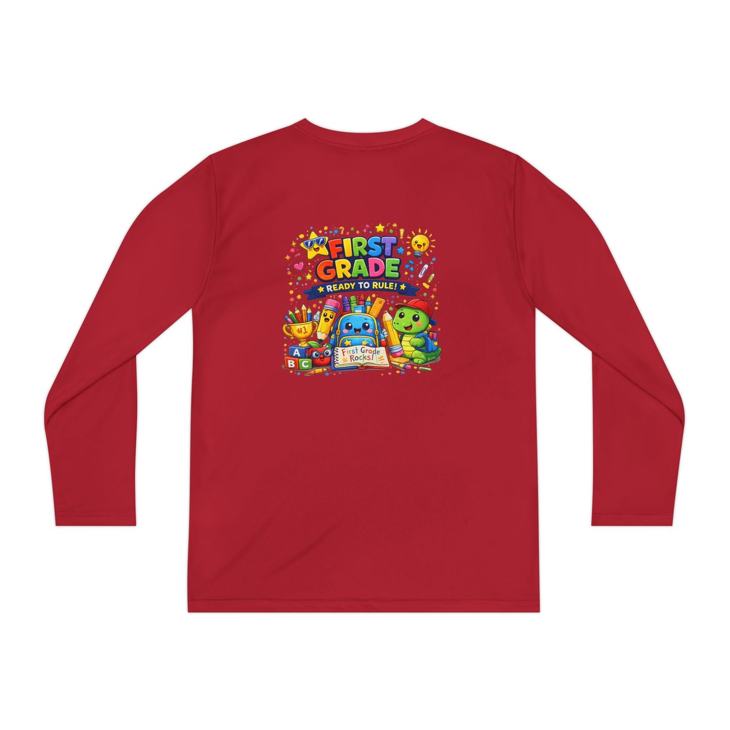 First Grade Ready Youth Long Sleeve Tee — "First Grade Here I Come" Back-to-School Shirt
