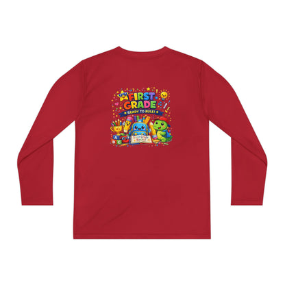 First Grade Ready Youth Long Sleeve Tee — "First Grade Here I Come" Back-to-School Shirt