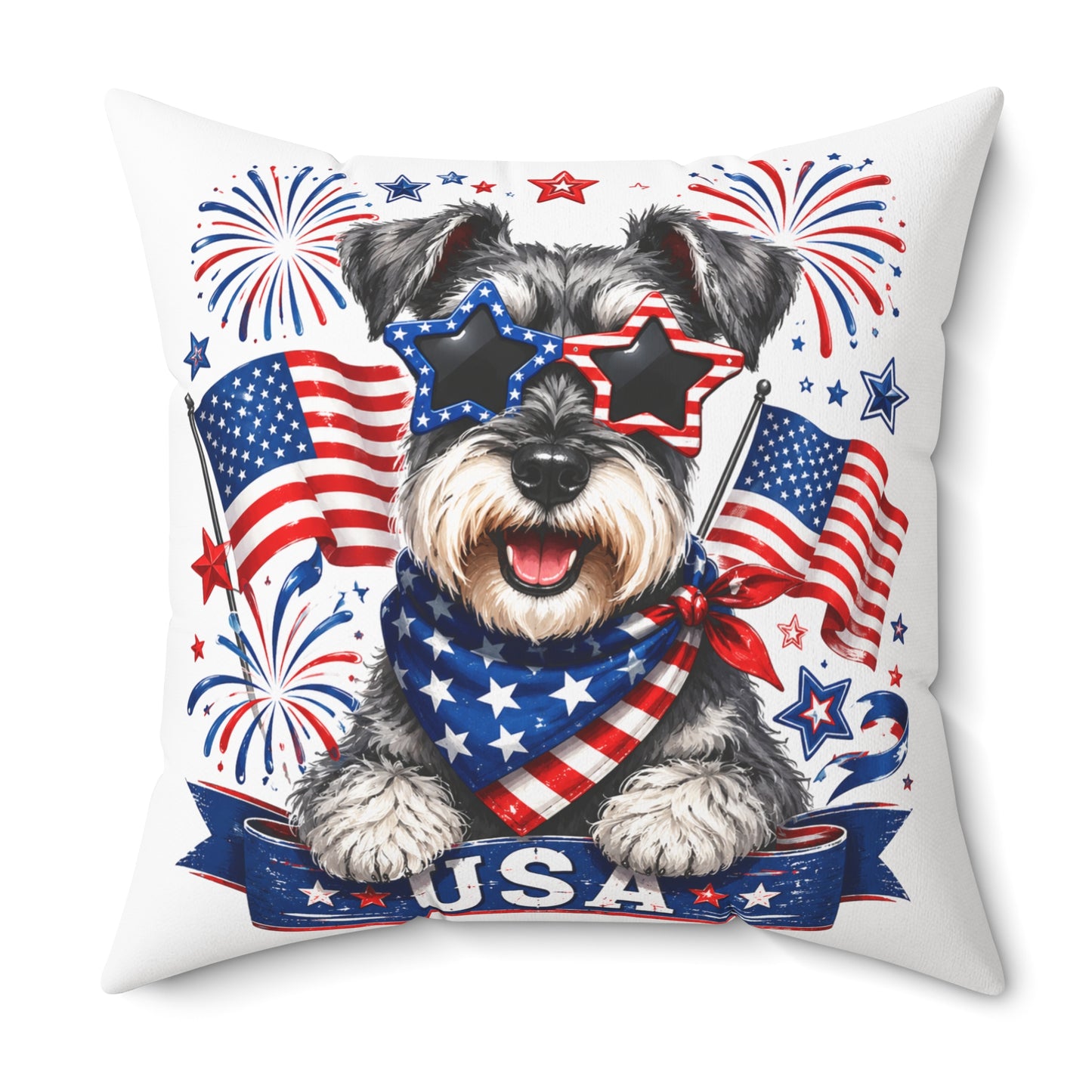 Patriotic Schnauzer Pillow — USA Flag Dog Decorative Throw Pillow for 4th of July