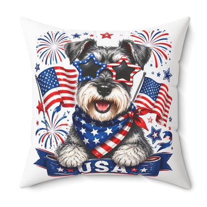 Patriotic Schnauzer Pillow — USA Flag Dog Decorative Throw Pillow for 4th of July