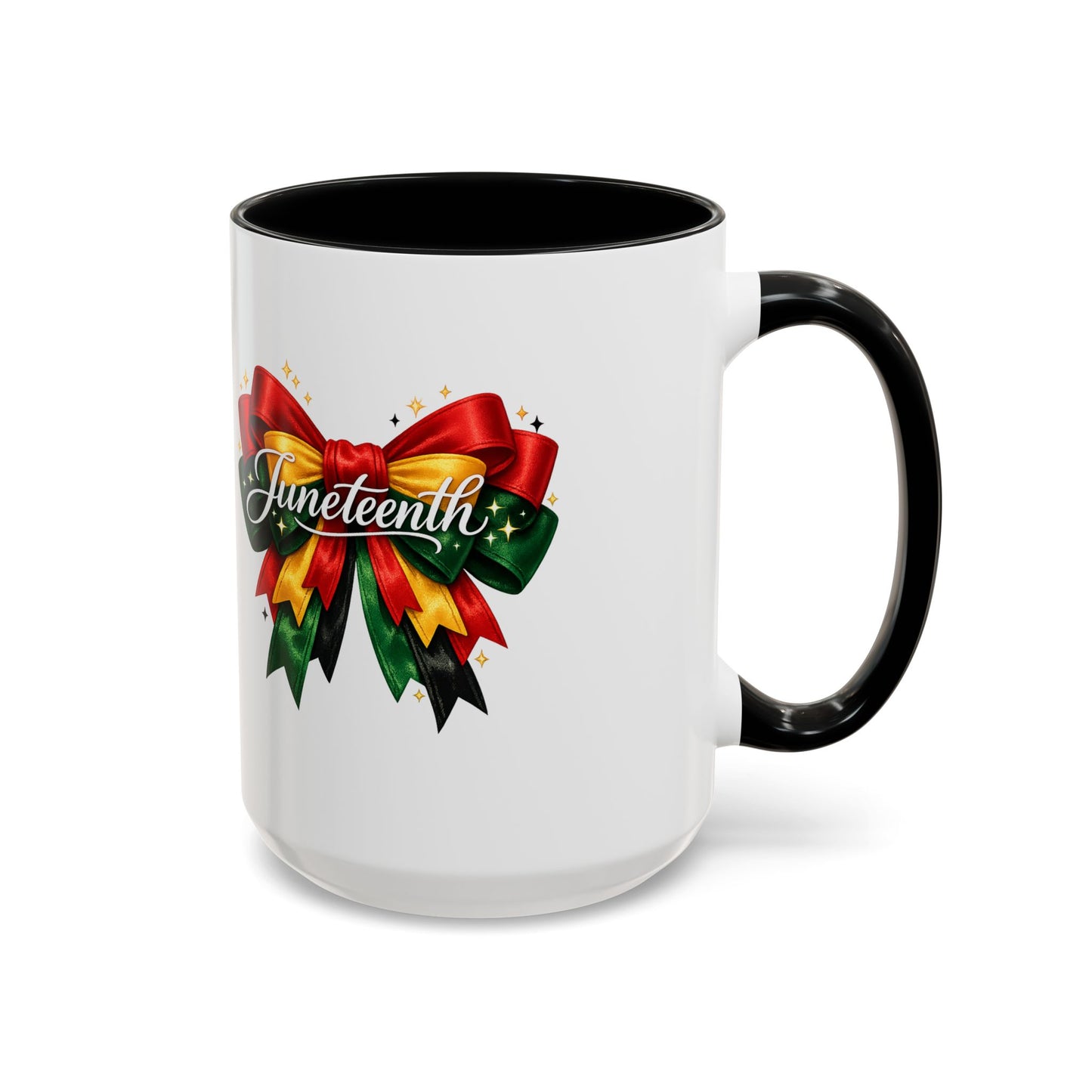 Juneteenth Ribbon Coffee Mug — Black/Red/Green Celebration Accent Mug