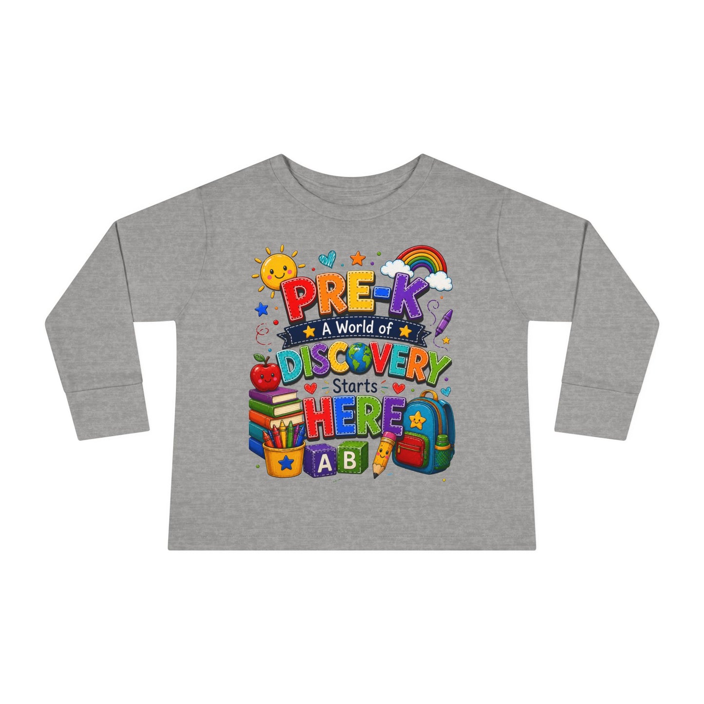 Pre-K Discovery Toddler Long Sleeve Tee – “A World of Discovery Starts Here”