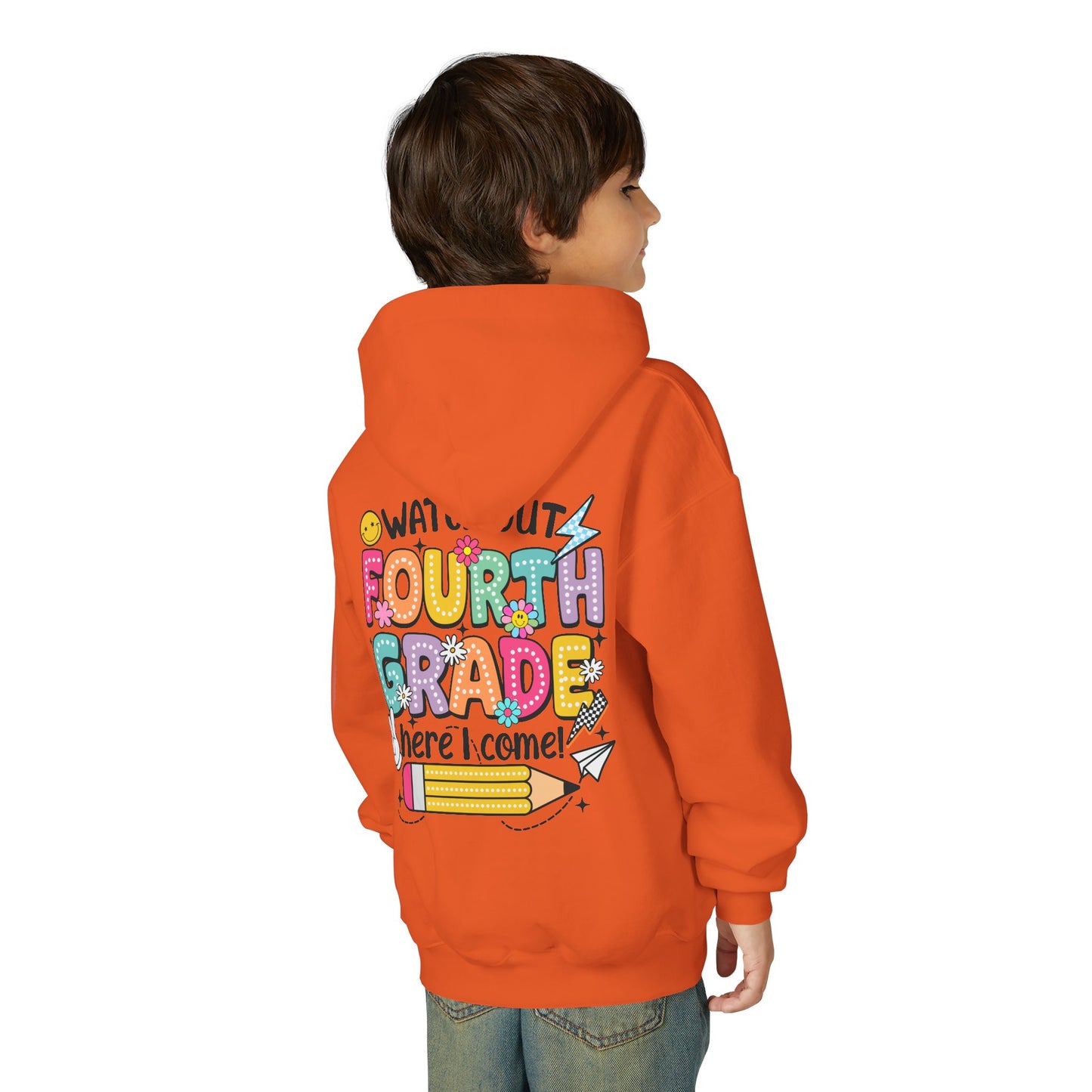 Fourth Grade Hoodie – "Watch Out Fourth Grade Here I Come" Kids Back-to-School Sweatshirt
