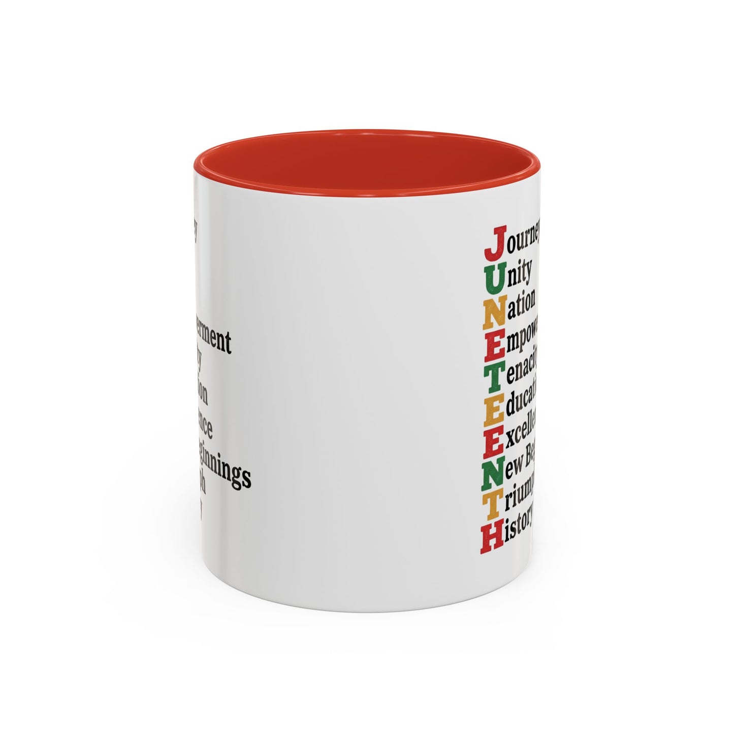 Juneteenth Acronym Accent Coffee Mug – Journey Unity Nation Empowerment (11/15oz)