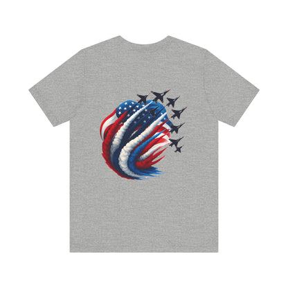 Patriotic Jet Flyover T-Shirt — American Flag Smoke Trail Tee