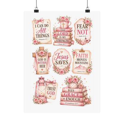 Christian Scripture Matte Poster - Floral 'Jesus Saves' & Encouraging Verses (Vertical)