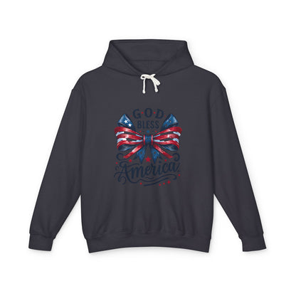 God Bless America Patriotic Hoodie – American Flag Bow Fourth of July Sweatshirt