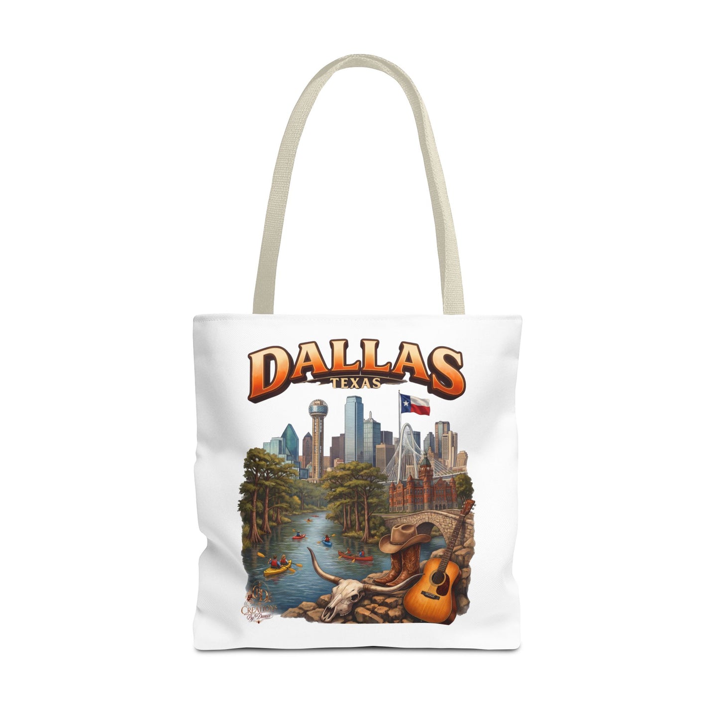 Dallas Texas Scenic Tote Bag – City Skyline & Guitar Souvenir Tote