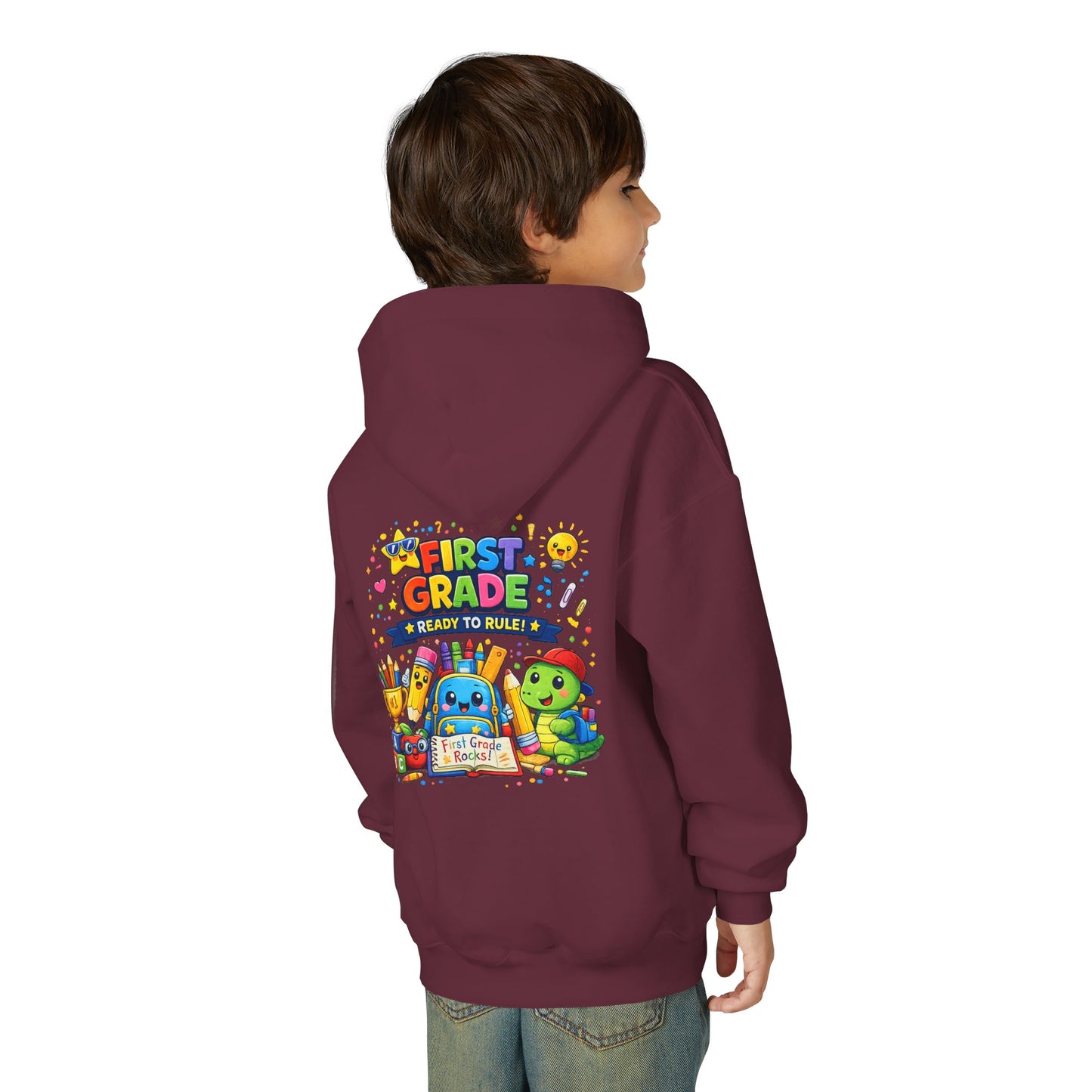 First Grade Hoodie - "First Grade Ready To Rule" Kids Back-to-School Sweatshirt