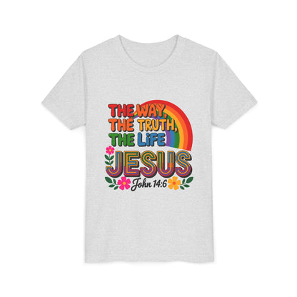 Youth Tee — "The Way, The Truth, The Life" Jesus John 14:6 Rainbow Christian Shirt