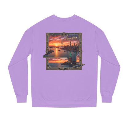 New York Sunset Crewneck Sweatshirt — Statue of Liberty Skyline Graphic