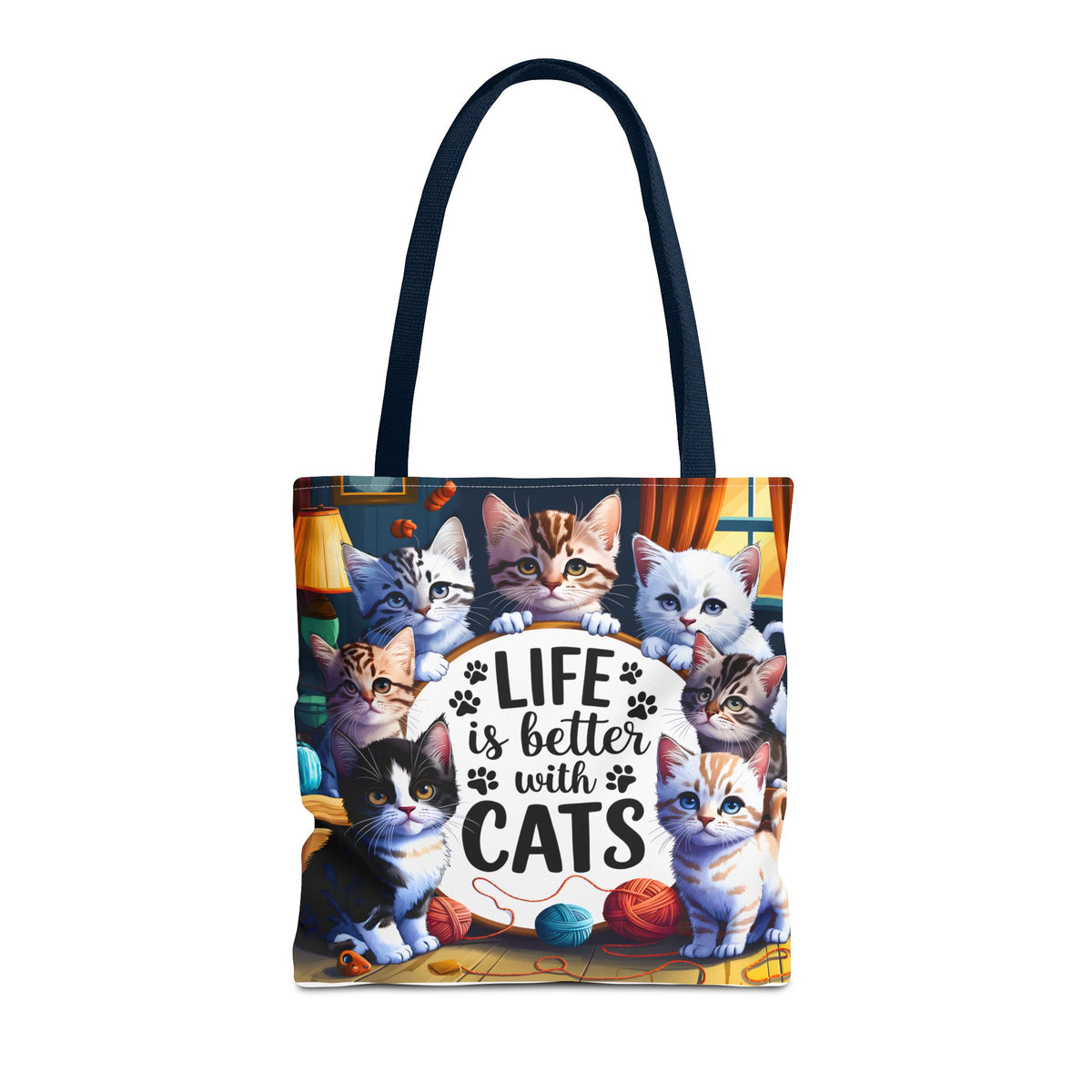 Life Is Better With Cats Tote Bag — Cute Kitten All-Over Print Shopper