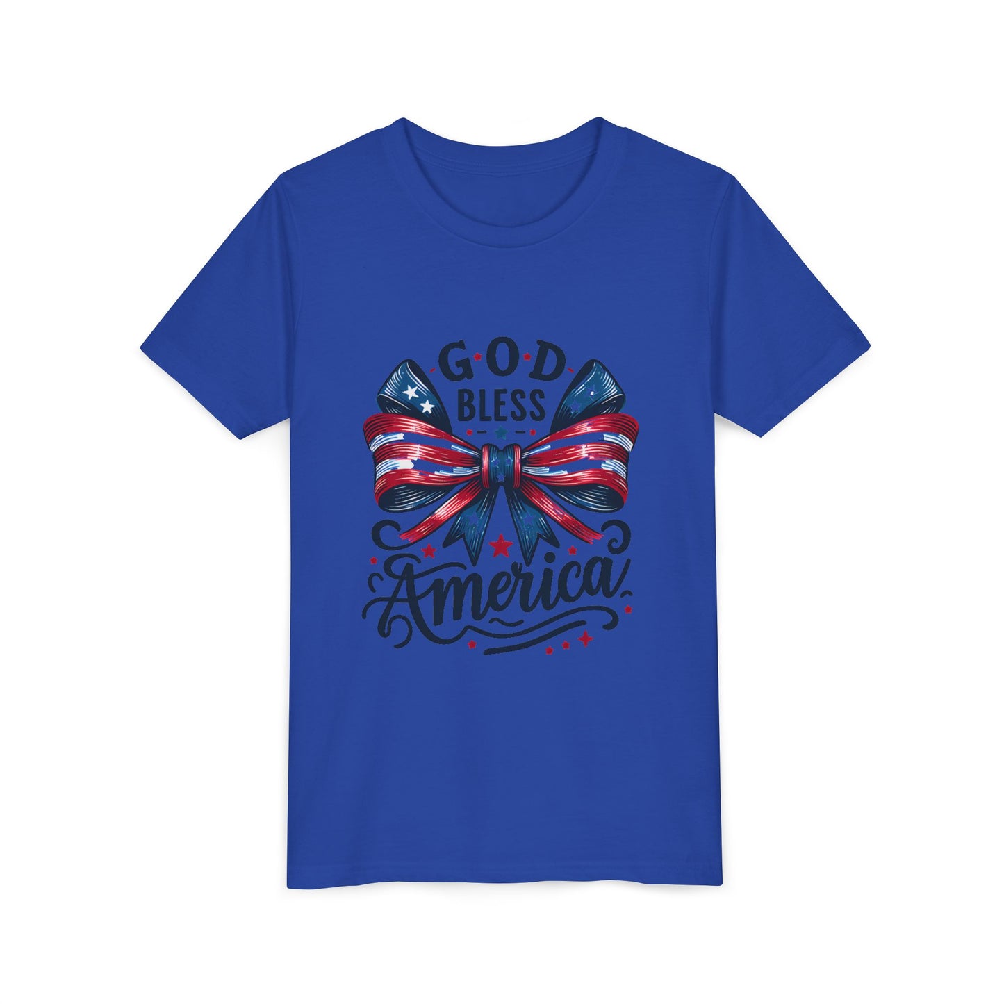 Youth Tee — "God Bless America" Patriotic Bow T-Shirt (4th of July, Memorial Day)
