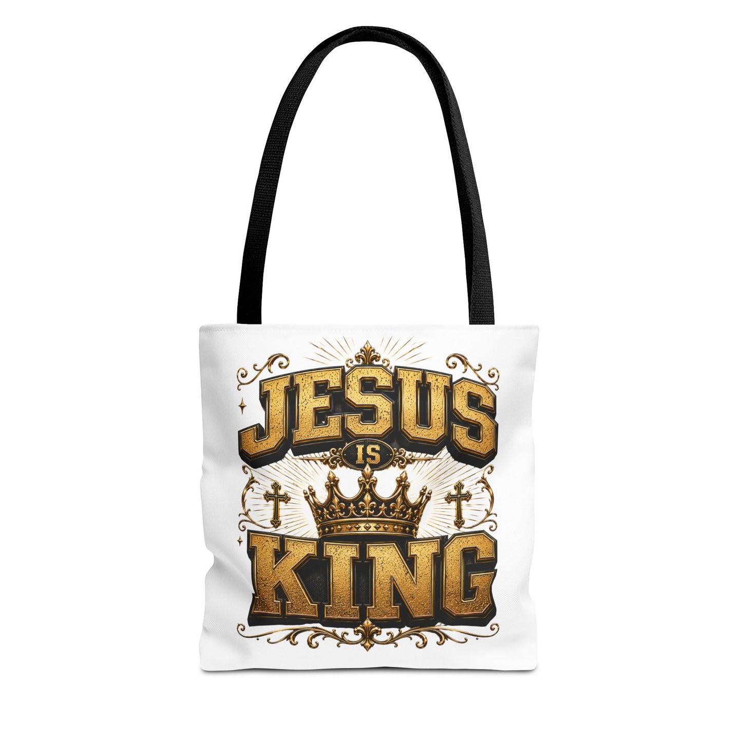Jesus Is King Tote Bag - Christian Faith Crown Design
