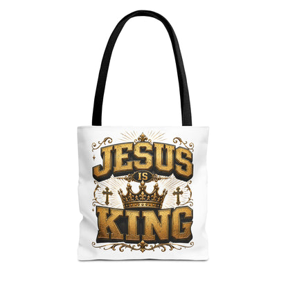 Jesus Is King Tote Bag - Christian Faith Crown Design