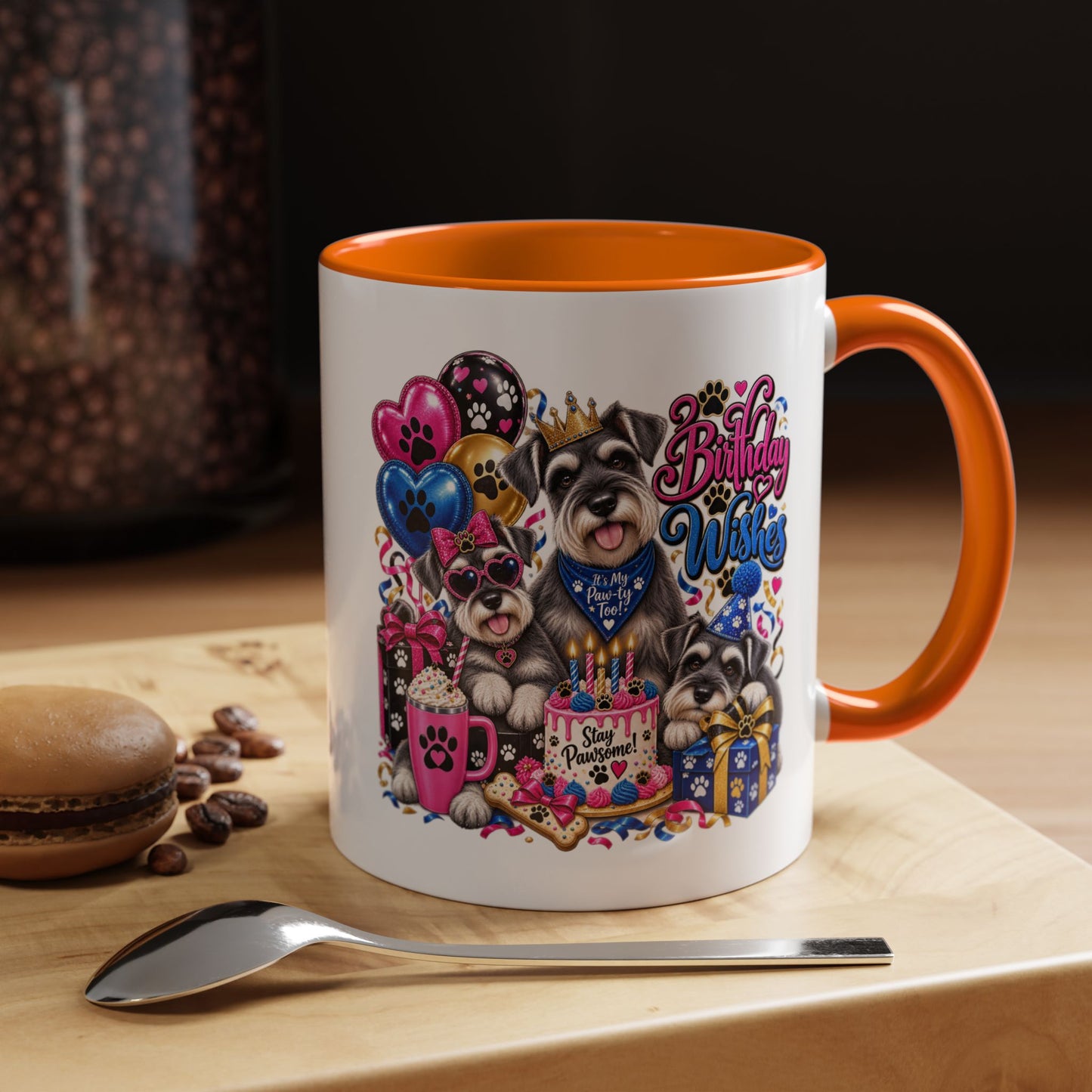 Birthday Wishes Dog Coffee Mug — Cute Paw Print Celebration Mug (11/15oz)