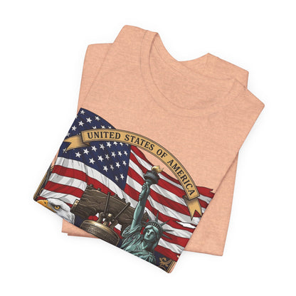 Patriotic 250th Anniversary T-Shirt - Liberty Bell, Bald Eagle & Statue of Liberty