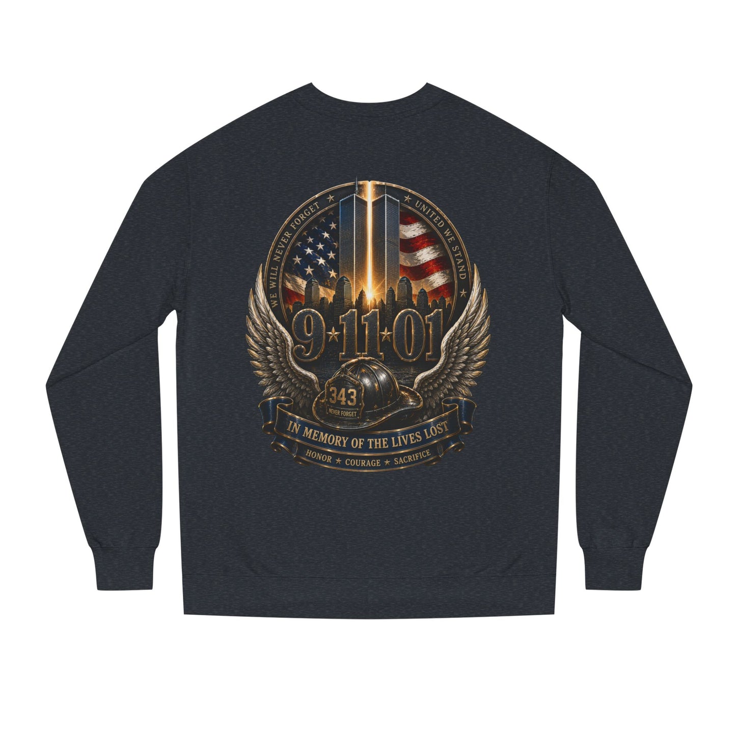 9/11 Memorial Crewneck Sweatshirt — Tribute to Fallen Heroes