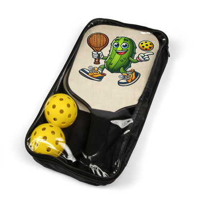 Pickleball Paddle Set — Fun Cartoon Pickle Player Design
