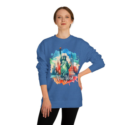 New York Skyline Sweatshirt — Colorful Statue of Liberty Cityscape Crewneck