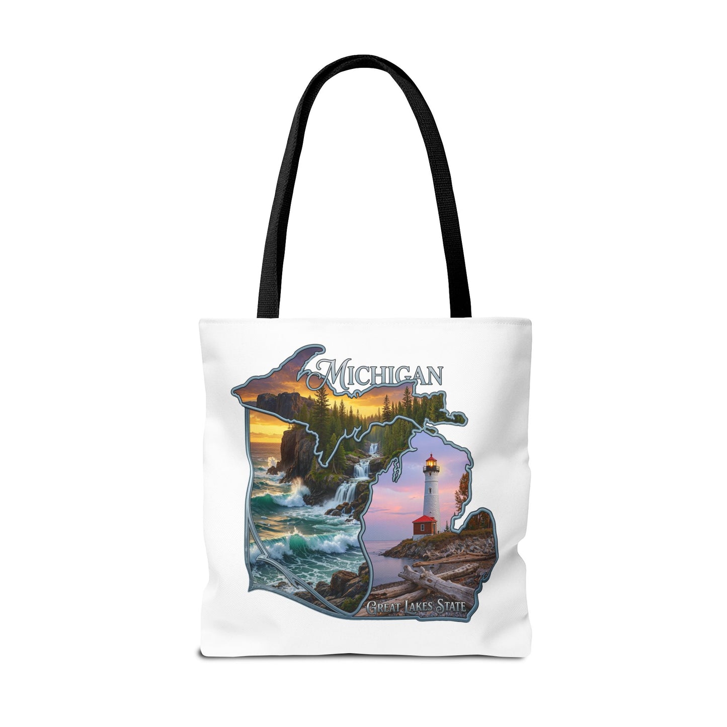 Michigan Lighthouse Tote Bag — Great Lakes Scenic State Travel Tote