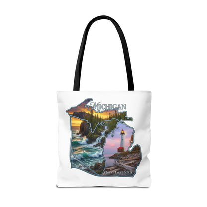 Michigan Lighthouse Tote Bag — Great Lakes Scenic State Travel Tote