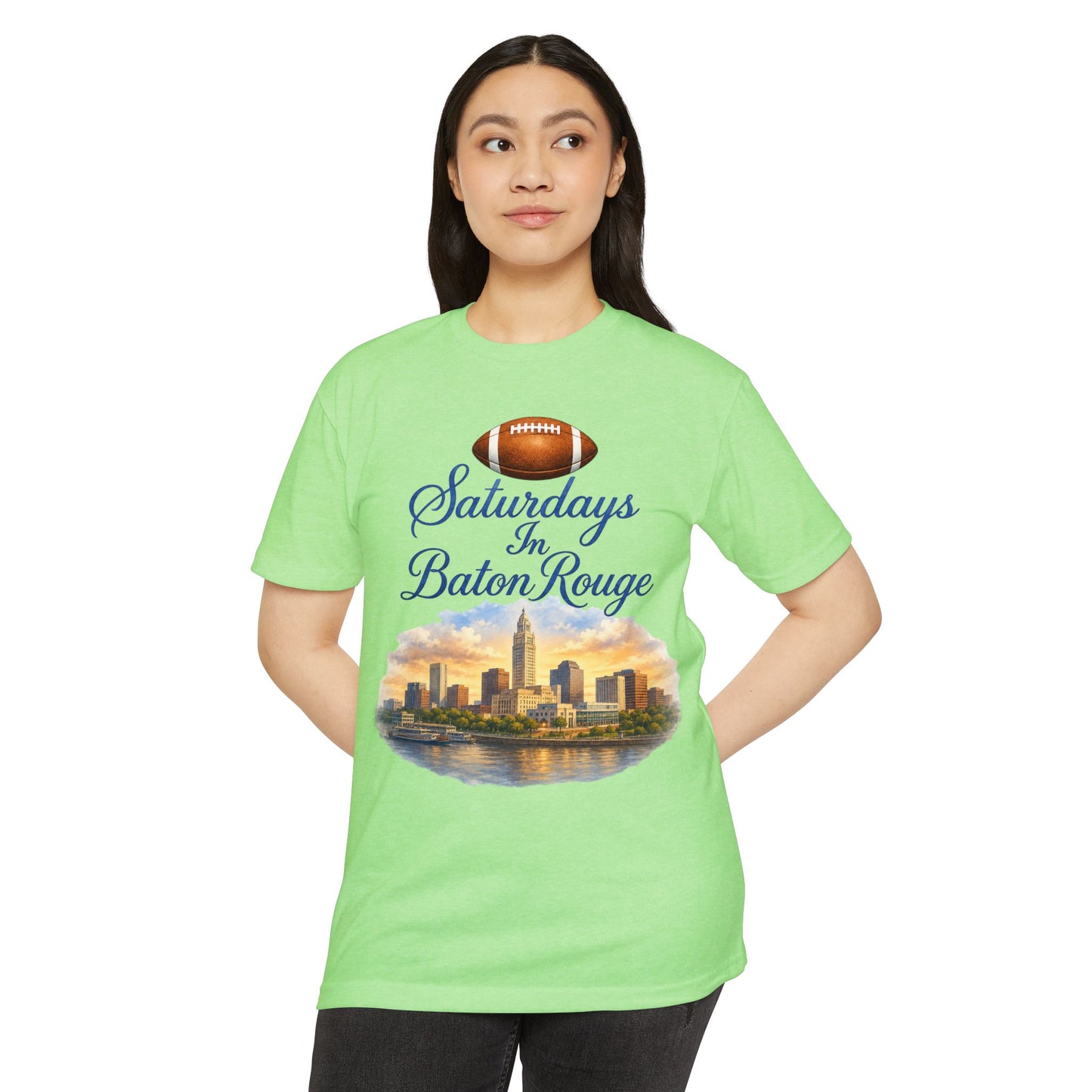 Saturdays in Baton Rouge Football T‑Shirt — City Skyline Game Day Tee