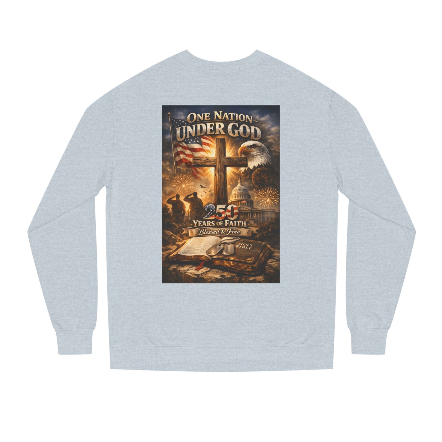Patriotic Christian Sweatshirt — "One Nation Under God" 25 Years of Faith Crewneck