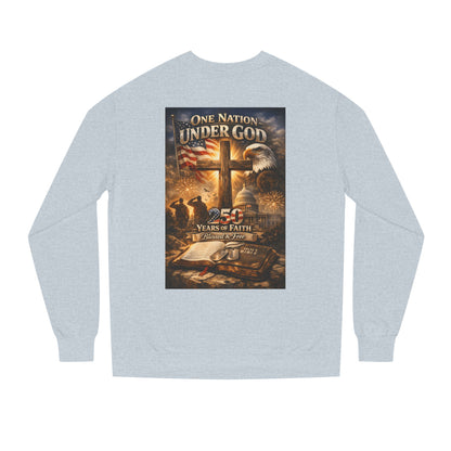 Patriotic Christian Sweatshirt — "One Nation Under God" 25 Years of Faith Crewneck