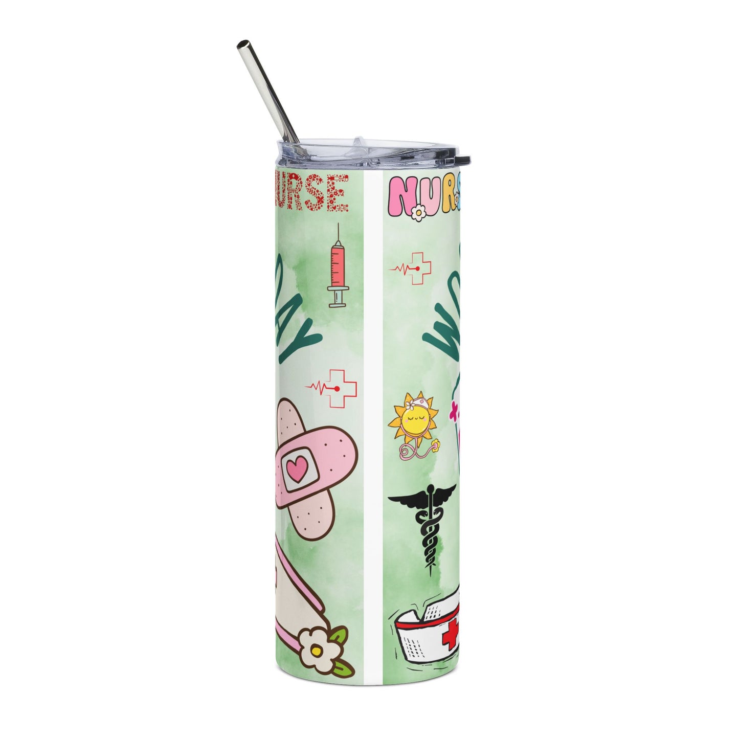 Nurse World Health Day Stainless Steel Tumbler — 20oz Medical Heartbeat Travel Cup