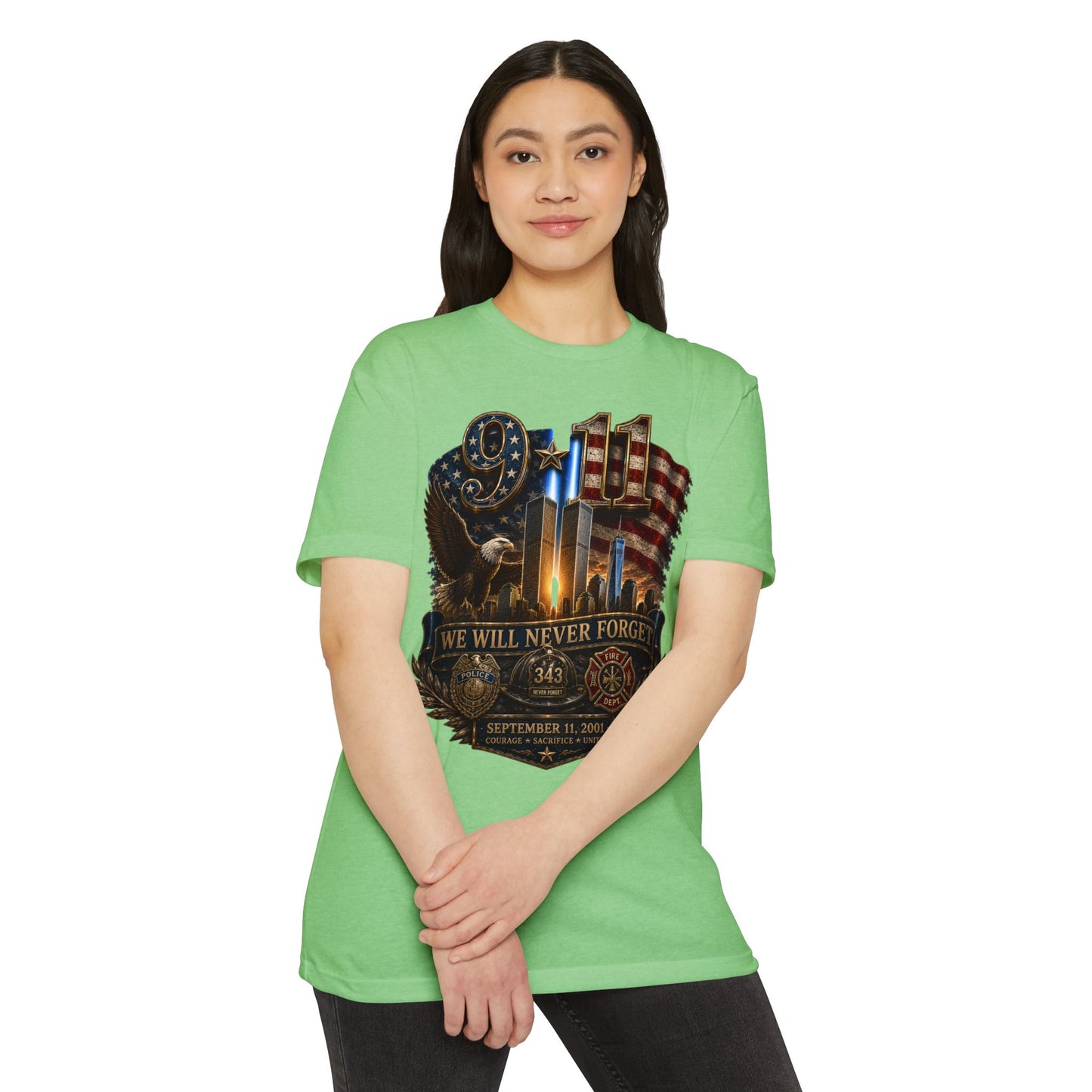 9/11 Memorial T-Shirt — "We Will Never Forget" Patriotic Tribute
