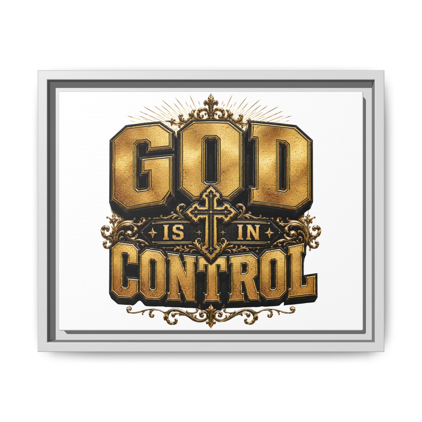 Framed Matte Canvas — "God Is In Control" Inspirational Wall Art